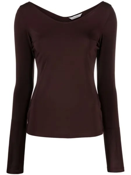 Max Mara футболка с длинными рукавами и U-образным вырезом, коричневый