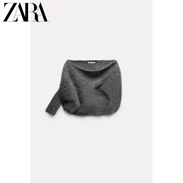Новая женская куртка-накидка ZARA с асимметричными вязаными рукавами 5755124 922, цвет серый