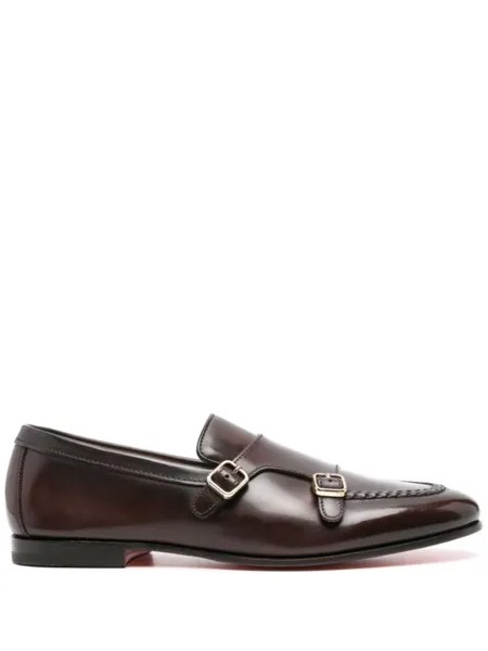 Туфли монки с пряжками Santoni, коричневый