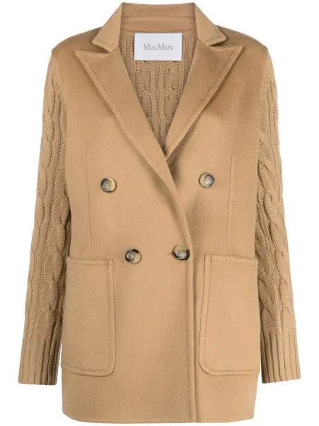 Max Mara двубортный бушлат фактурной вязки, коричневый