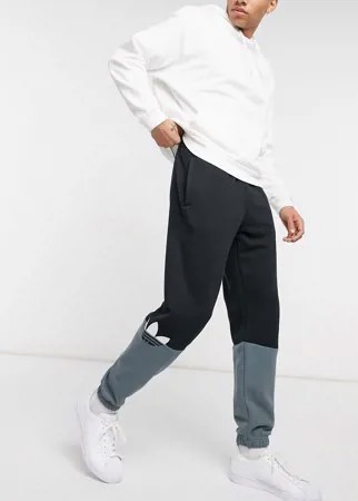 Черные джоггеры в стиле колор блок с логотипом-трилистником adidas Originals-Черный цвет