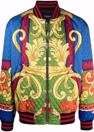 Versace стеганый бомбер с принтом Baroque