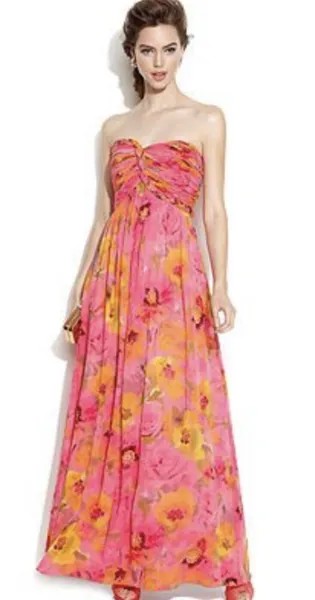 Calvin Klein NWT Elegant PINK MULTI Цветочное платье макси без бретелек, размер 2