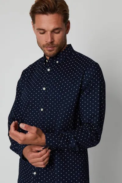 Рубашка с длинными рукавами и геометрическим принтом 'Leonhard' Threadbare, синий