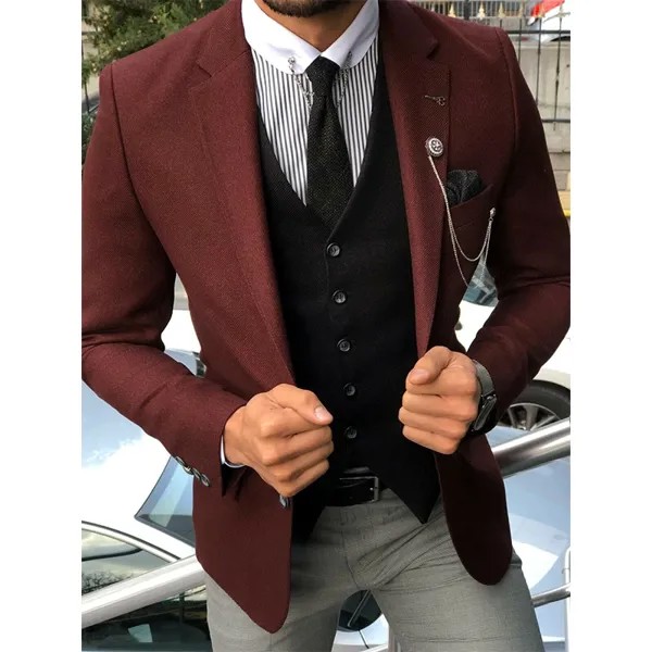 Красный коричневый мужские костюмы деловые официальные рабочие Свадебные Пром черный жилет на заказ 3 шт (куртка и брюки и жилет) по индивид...
