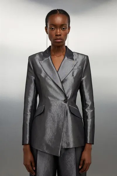 Асимметричный пиджак металлизированного силуэта Karen Millen, серебро