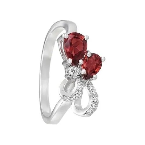 Серебряное кольцо 'Капельки' с гранатами и фианитами