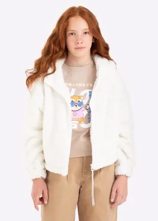 Молочная толстовка oversize из искусственного меха для девочки Gloria Jeans