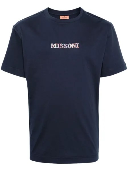 Missoni футболка с вышитым логотипом, синий