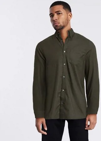 Оксфордская рубашка цвета хаки с длинными рукавами Burton Menswear-Зеленый цвет