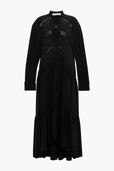 Платье миди из крепдешина с подкладкой, отделанное крючком Iro, черный