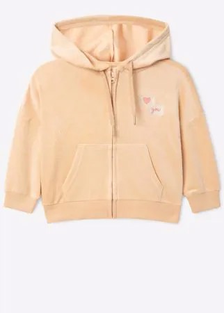 Бежевая велюровая толстовка oversize с вышивкой для девочки Gloria Jeans