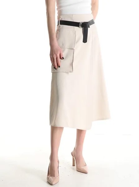 Длинная асимметричная юбка-тюльпан с поясом, цвет Biscuit