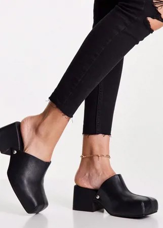 Черные кожаные клоги-мюли Topshop Raven-Черный цвет