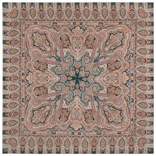 Платок Павловопосадская платочная мануфактура,135х135 см, оранжевый, розовый