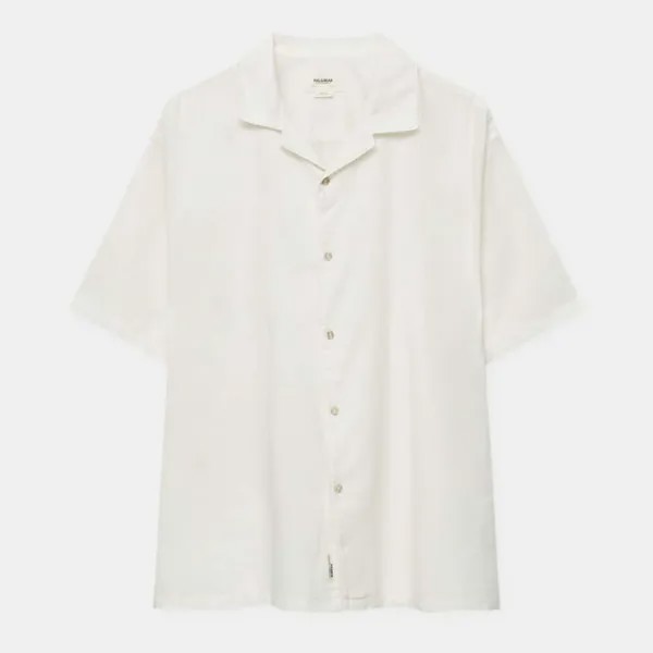 Рубашка Pull&Bear Basic Short Sleeve Linen Blend, белый