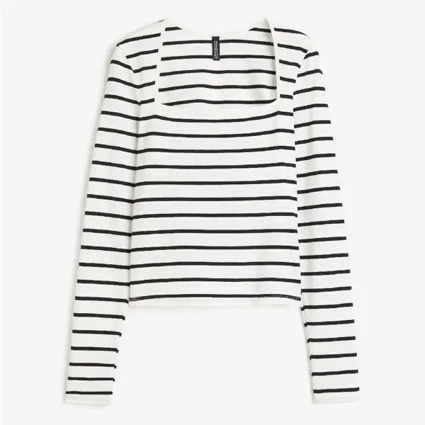 Лонгслив H&M Square-neck Jersey, кремовый/черный