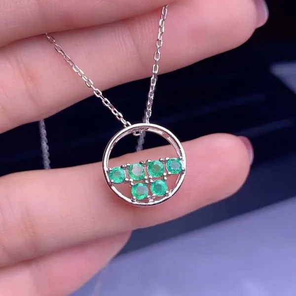 Uloveido Натуральный Зеленый Изумрудный камень круг кулон ожерелье для женщин, 925 стерлингового серебра драгоценности из серебра и камней скид...
