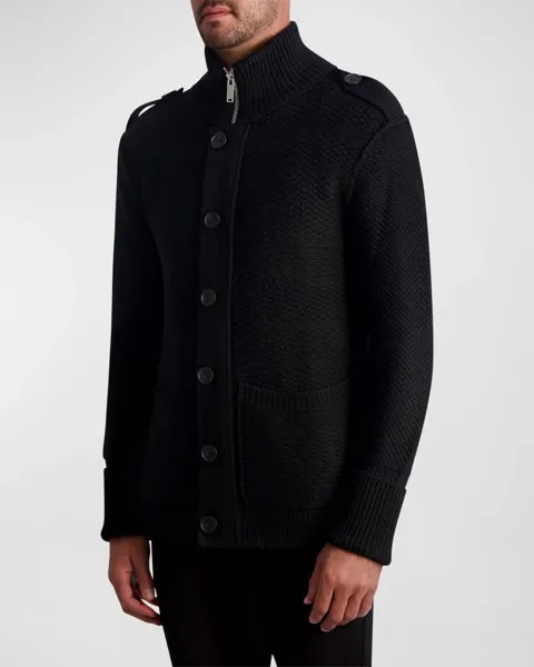 Мужской свитер-кардиган с мелованным узором Karl Lagerfeld, цвет Black