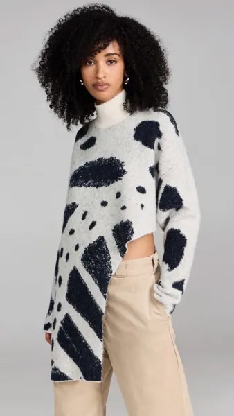 Свитер Prabal Gurung Butterfly Jacquard Cropped Asymmetric Knit, черный