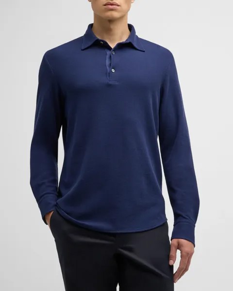 Мужская рубашка поло из хлопкового джерси пике ZEGNA, цвет Dark Blue Solid