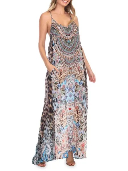 Макси-платье La Moda Clothing с комбинированным принтом, голубой/леопардовый
