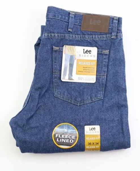 Новые мужские джинсы Lee Riders, размер W36 L34, с флисовой подкладкой, свободного кроя, прямого кроя