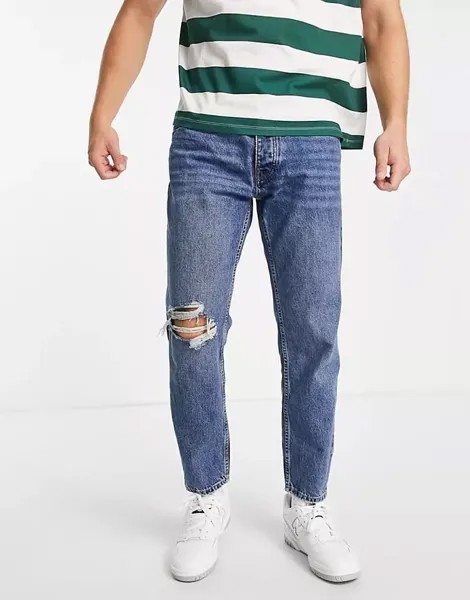 Джинсы Pull&Bear стандартного кроя с разрезами, синий