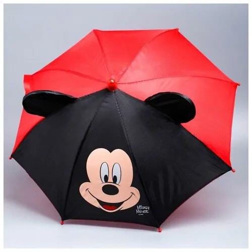 Зонт-трость механика, купол 52 см., для мальчиков, черный, красный