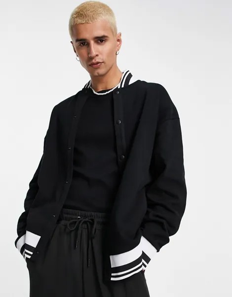 Черный трикотажный oversized-бомбер с окантовкой ASOS DESIGN-Голубой