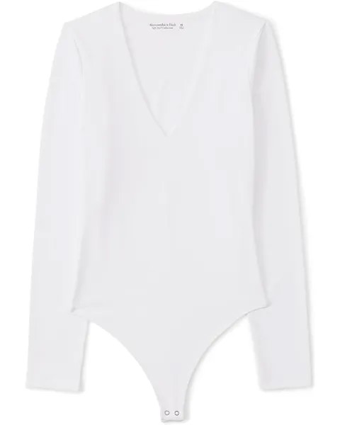 Боди Abercrombie & Fitch Long Sleeve Seamless V-Neck Bodysuit, цвет Brilliant White