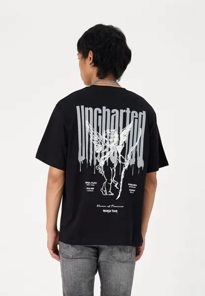 Футболки с принтом JORUNCHARTERED OVERSIZED TEE UNISEX Jack & Jones, черный