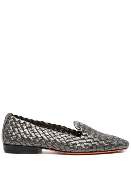 Santoni плетеные балетки, серебристый