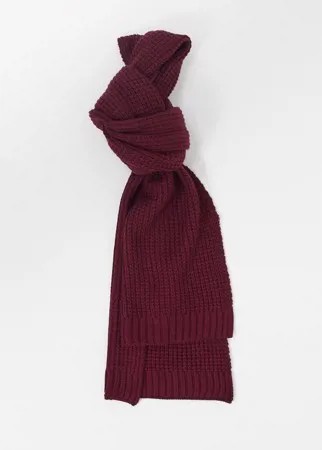 Вязаный шарф бордового цвета с вафельной текстурой ASOS DESIGN-Красный