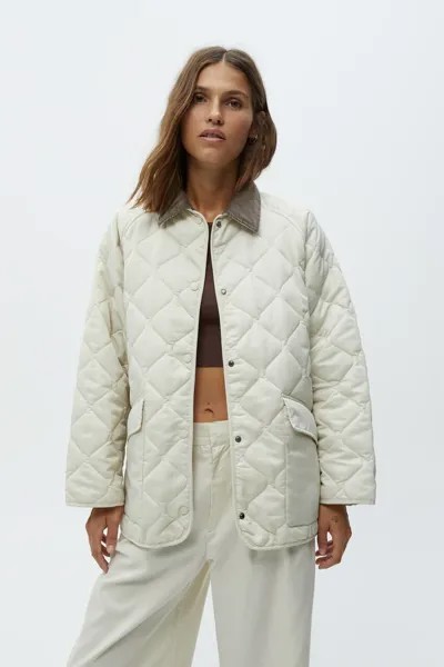 Стеганая куртка с вельветовым воротником Pull&Bear, экрю