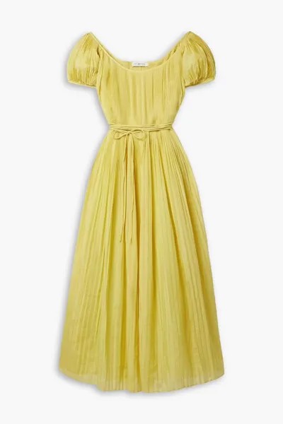 Платье миди из вуали со складками и принтом из хлопка и шелка Tory Burch, желтый