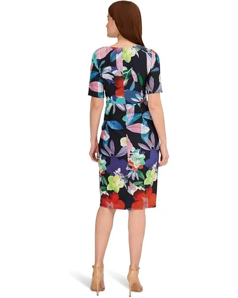 Платье Adrianna Papell Printed Stretch Crepe Chiffon Short Sleeve Side Wrap Dress, цвет Dark Navy Multi