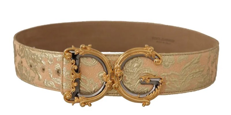 DOLCE - GABBANA Ремень Золотой, жаккардовый, с широкой талией, в стиле барокко, пряжка с логотипом DG, 75 см/30 дюймов