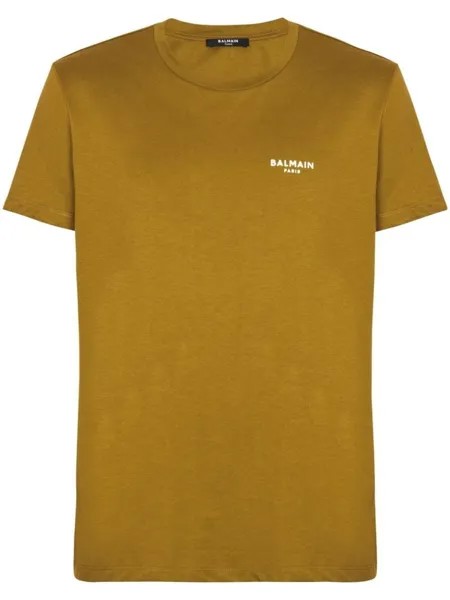 Balmain logo-print organic-cotton T-shirt, коричневый