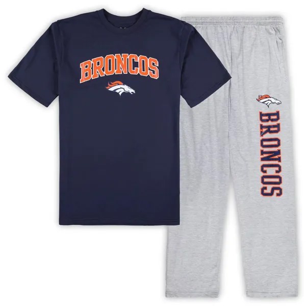 Мужская футболка Concepts Sport темно-синего/серого цвета Denver Broncos с футболкой и пижамными штанами для сна