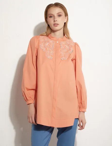 Рубашка с каменной вышивкой персикового цвета Kayra