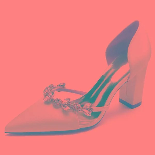 Атласные свадебные туфли стразы на блочном каблуке для невесты с острым носком слипоны Wemen Вечерние туфли на высоком каблуке туфли-лодочки ...