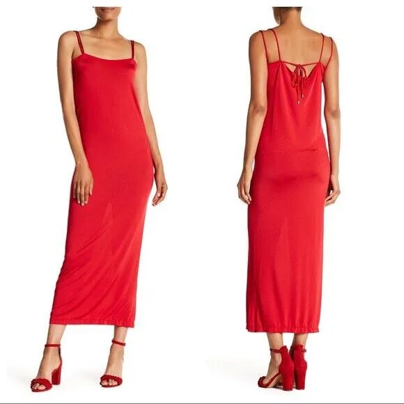 WOLFORD Шайни-красное вискозное трикотажное облегающее платье с завязками на спине, размер S