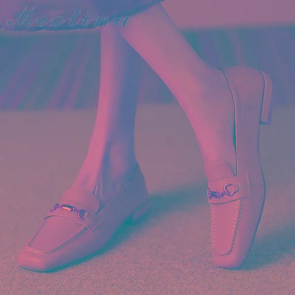 Туфли Meotina женские демисезонные из натуральной кожи, лоферы на плоской подошве, с цепочкой, с квадратным носком, абрикосового и бежевого цвета, 40