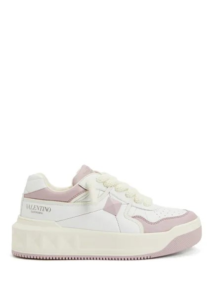 Женские кожаные кроссовки с бело-розовым логотипом Valentino Garavani