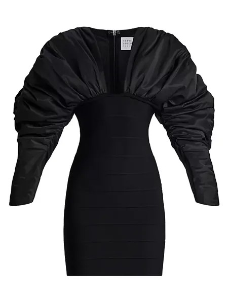 Мини-платье Bodycon с пышными рукавами Hervé Léger, черный