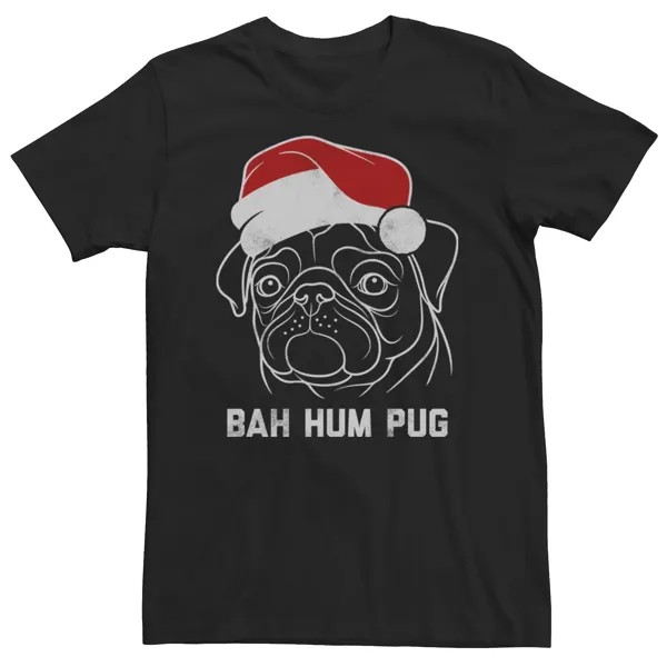 Мужская футболка Bah Hum Pug Santa Hat с рождественским рисунком и контуром Licensed Character
