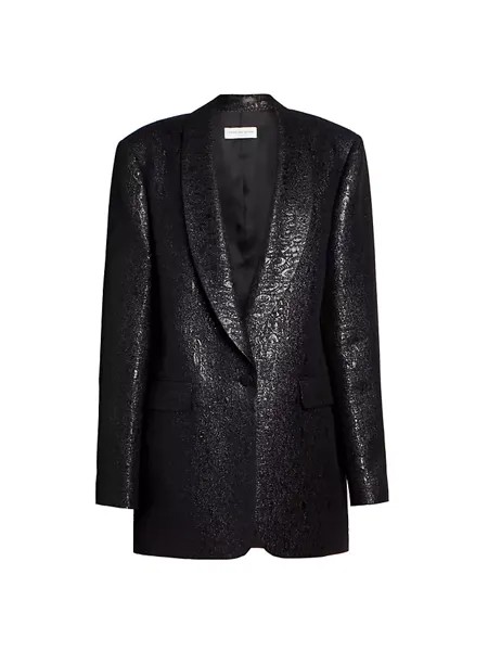 Свободный пиджак-смокинг металлизированного цвета Dries Van Noten, черный