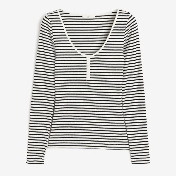 Лонгслив H&M Henley, белый/черный