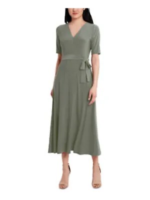 Женское зеленое трикотажное платье MSK с поясом, без подкладки, с рукавами до локтя, миди, платье S